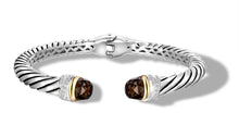 Load image into Gallery viewer, CLASSIC CABLE CROSS OVER BRACELET SMOKEY TOPAZ /DIAMONDS IN SILVER &amp; GOLD
