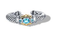 Load image into Gallery viewer, CLASSIC CABLE BRACELET WITH BLUE TOPAZ IN SILVER &amp; GOLD