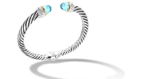 Load image into Gallery viewer, CLASSIC CABLE CROSS OVER BRACELET SILVER/GOLD/DIAMONDS/ BLUE TOPAZ