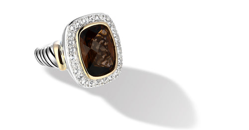  RING IN SILVER & GOLD WITH SMOKEY TOPAZ 