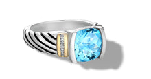 Load image into Gallery viewer, classic CABLE RING WITH BLUE TOPAZ / DIAMONDS IN SILVER & GOLD- Gir Collection
