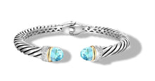 Load image into Gallery viewer, CLASSIC CROSS OVER BRACELET IN SILVER/GOLD/BLUE TOPAZ / DIAMONDS