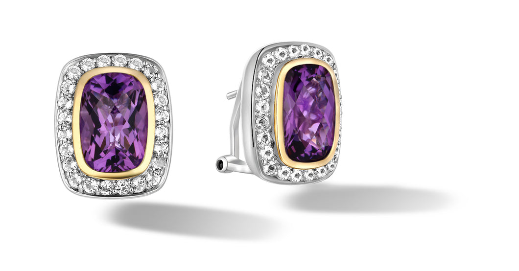 EARRINGS IN SILVER & GOLD WITH AMETHYST