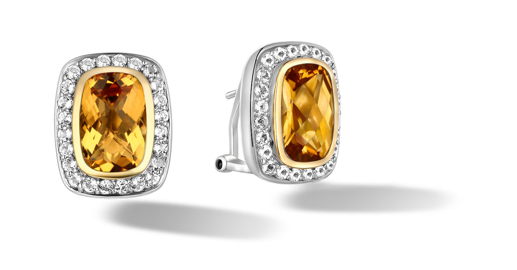 EARRINGS IN SILVER & GOLD WITH YELLOW CITRINE