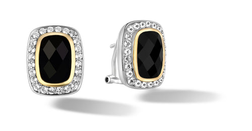 EARRINGS IN SILVER & GOLD WITH BLACK ONYX