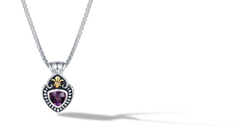 NECKLACE  WITH AMETHYST IN SILVER & GOLD