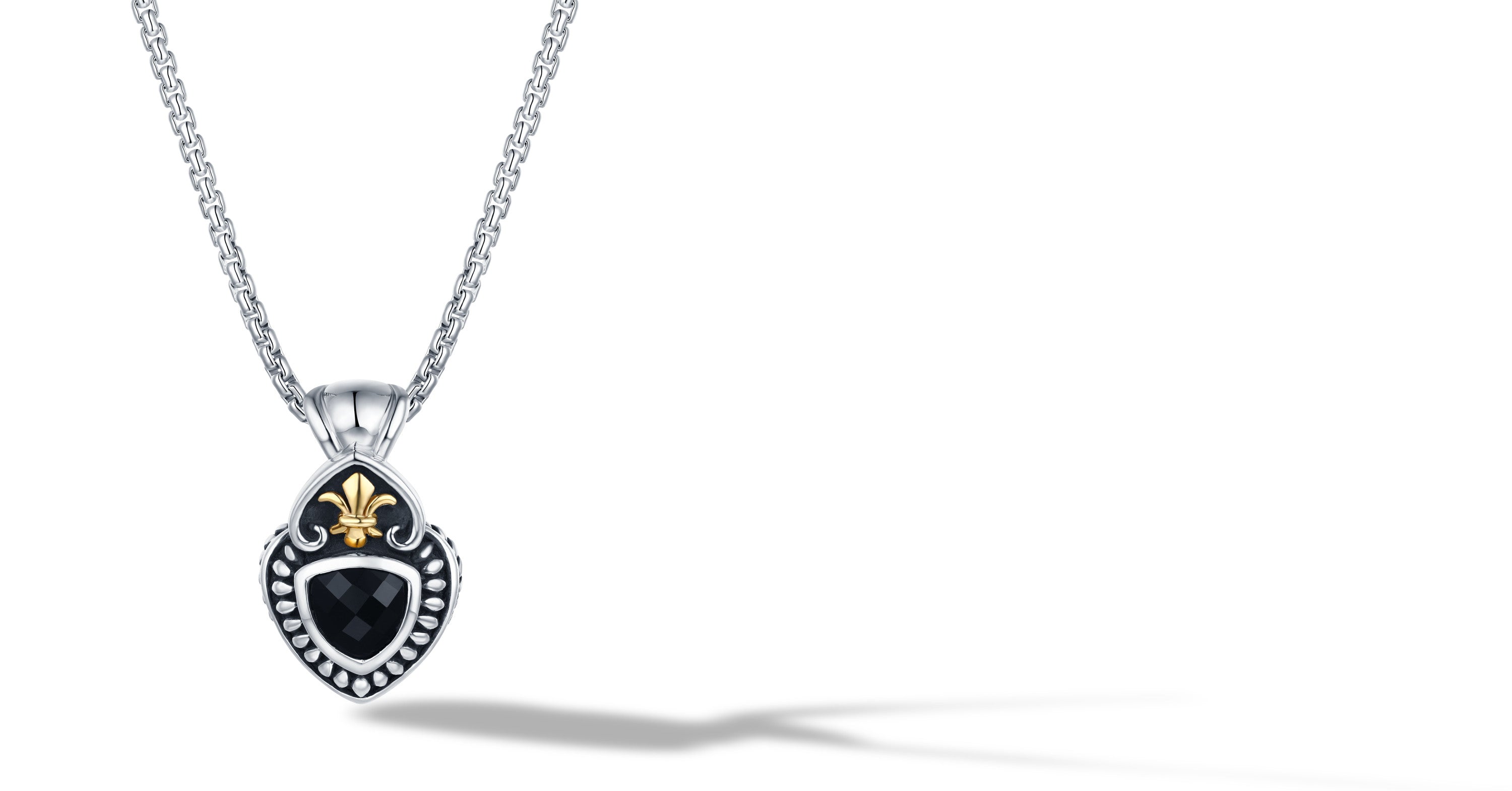 CLASIC CABLE Necklace with Black Onyx in Silver and 14K Gold