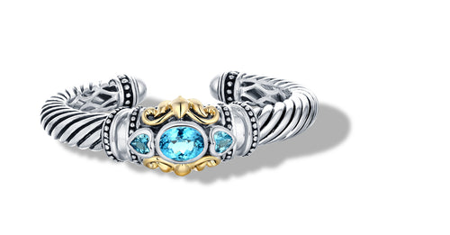 CLASSIC CABLE BRACELET WITH BLUE TOPAZ IN SILVER & GOLD