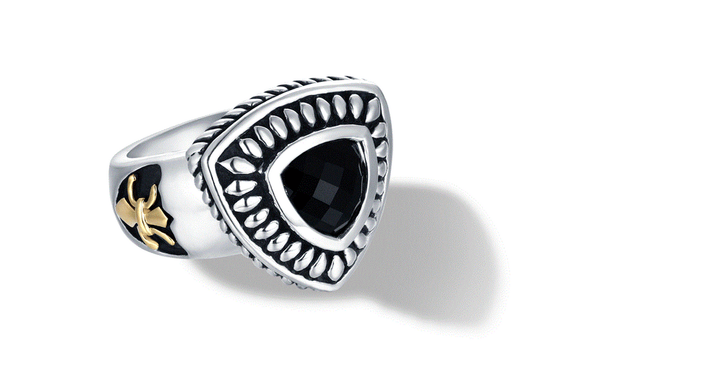 CLASSIC CABLE RING WITH BLACK ONYX IN SILVER & GOLD 