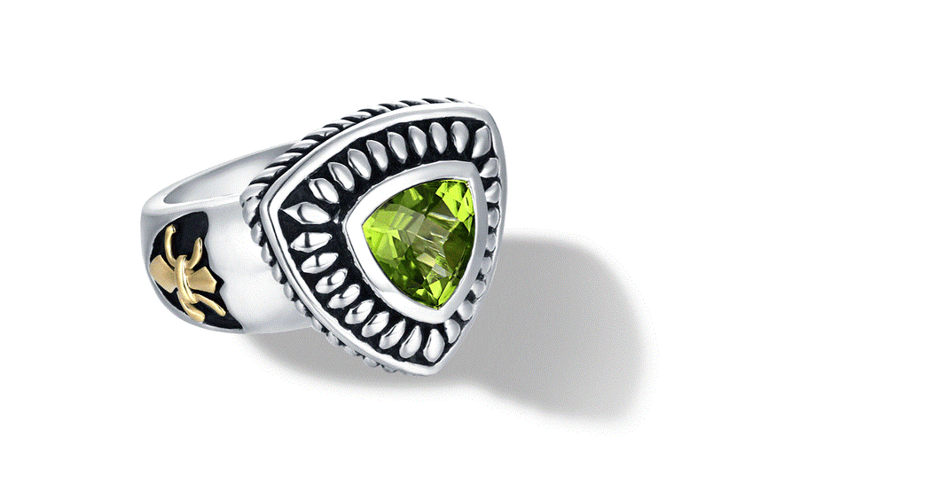 CLASSIC CABLE RING WITH PERIDOT IN SILVER & GOLD