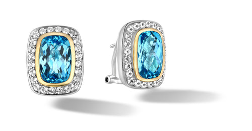 EARRINGS IN SILVER & GOLD WITH BLUE TOPAZ 