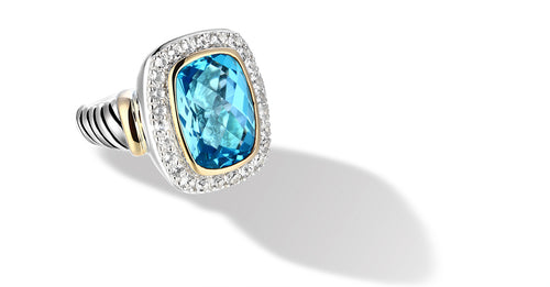 RING IN SILVER & GOLD WITH BLUE TOPAZ 