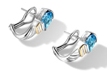 Load image into Gallery viewer, CLASSIC CABLE EARRINGS WITH BLUETOPAZ / DIAMONDS IN SILVER &amp; GOLD 