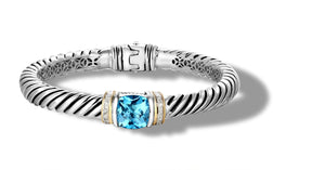 CLASSIC CABLE BRACELET BLUE TOPAZ -DIAMONDS IN SILVER & GOLD 