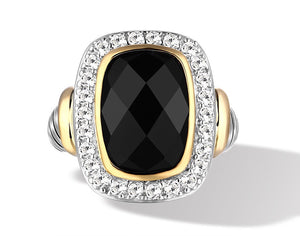 RING IN SILVER & GOLD WITH BLACK ONYX