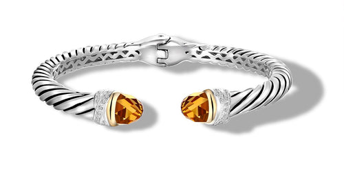 CLASSIC CABLE CROSSOVER BRACELET CITRINE / DIAMONDS IN SILVER/GOLD- Gir Collection